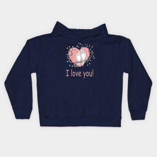 Gift idea for a loved one. An exclusive gift! I love you! Cute birds in a frame with hearts. Congratulations for weddings and valentines day Kids Hoodie